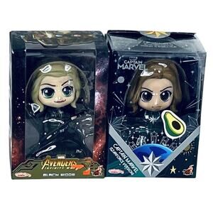 Hot Toys Captain Marvel Starforce & Black Widow Cosbaby Lot Bobble-Head